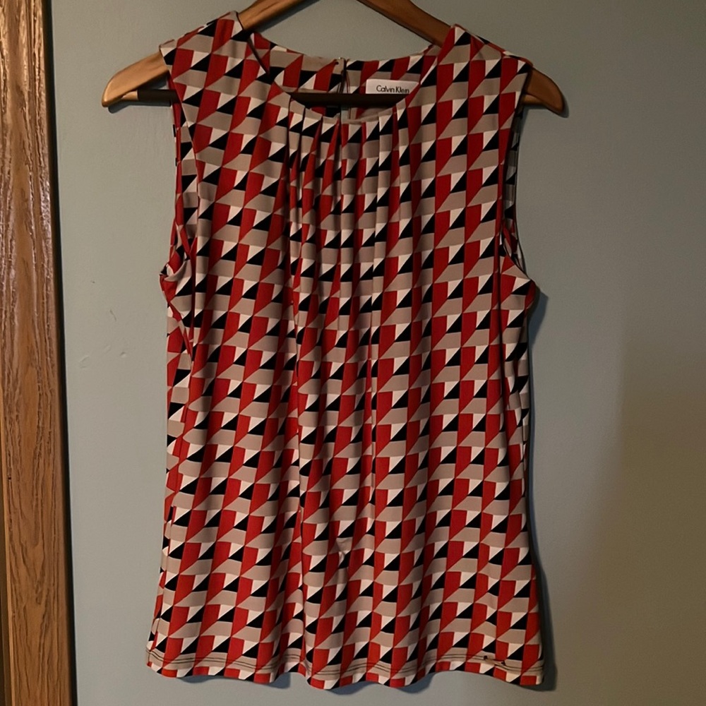 Calvin Klein orange checkered sleeveless blouse